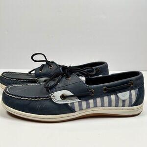 Sperry Top-Sider Boat Shoes Navy Blue Stripe Canvas Leather Women's Size 9